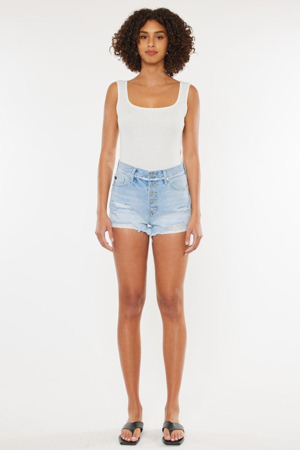 Kancan Distressed Button Fly Denim Shorts Denim Shorts