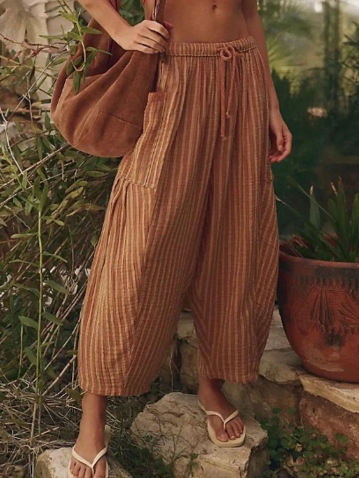 Full Size Striped Wide Leg Casual Pants Plus Size | Pants Daverri Fashions