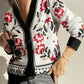 Daverri Fashions Floral Button Down Cardigan with Geometric Border - DAVERRI FASHIONS