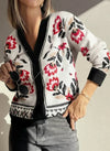 Daverri Fashions Floral Button Down Cardigan with Geometric Border - DAVERRI FASHIONS