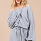 Ces Femme Boat Neck Long Sleeve Drawstring Jumpsuit Jumpsuits