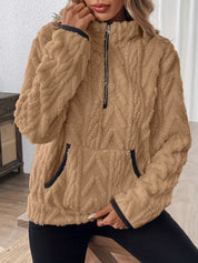 Khaki Cozy Sherpa Half Zip Sweatshirt | Sweatshirts Daverri Fashions
