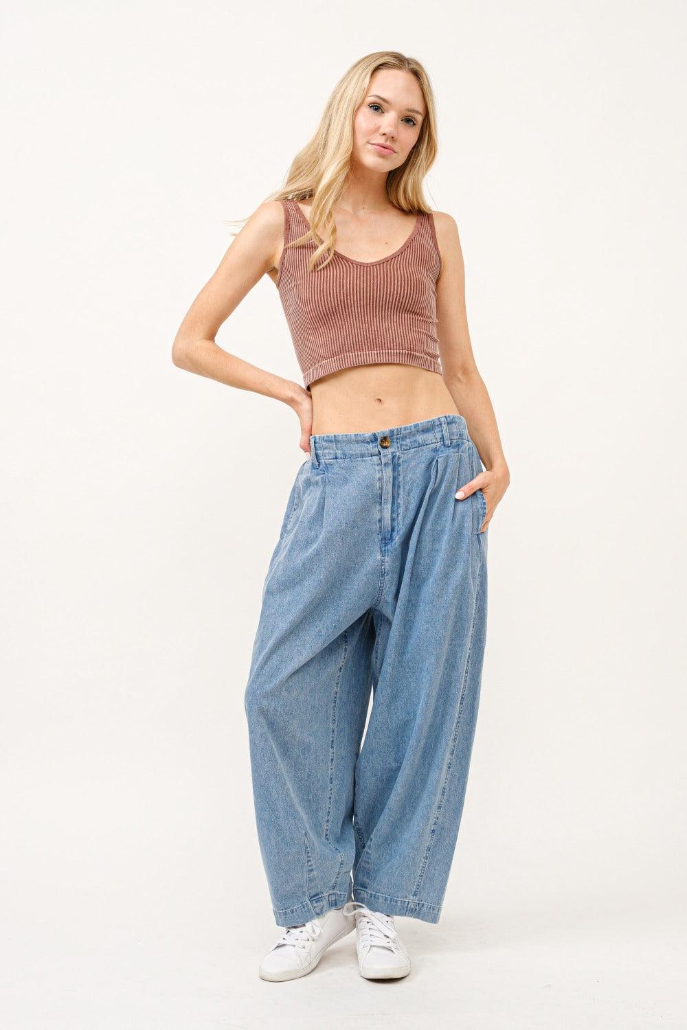And The Why Elastic Back Pleated Baggy Jeans Jeans