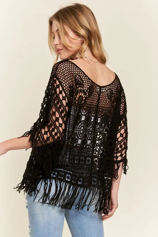 ADORA Fringe Hem Crochet Top Tops
