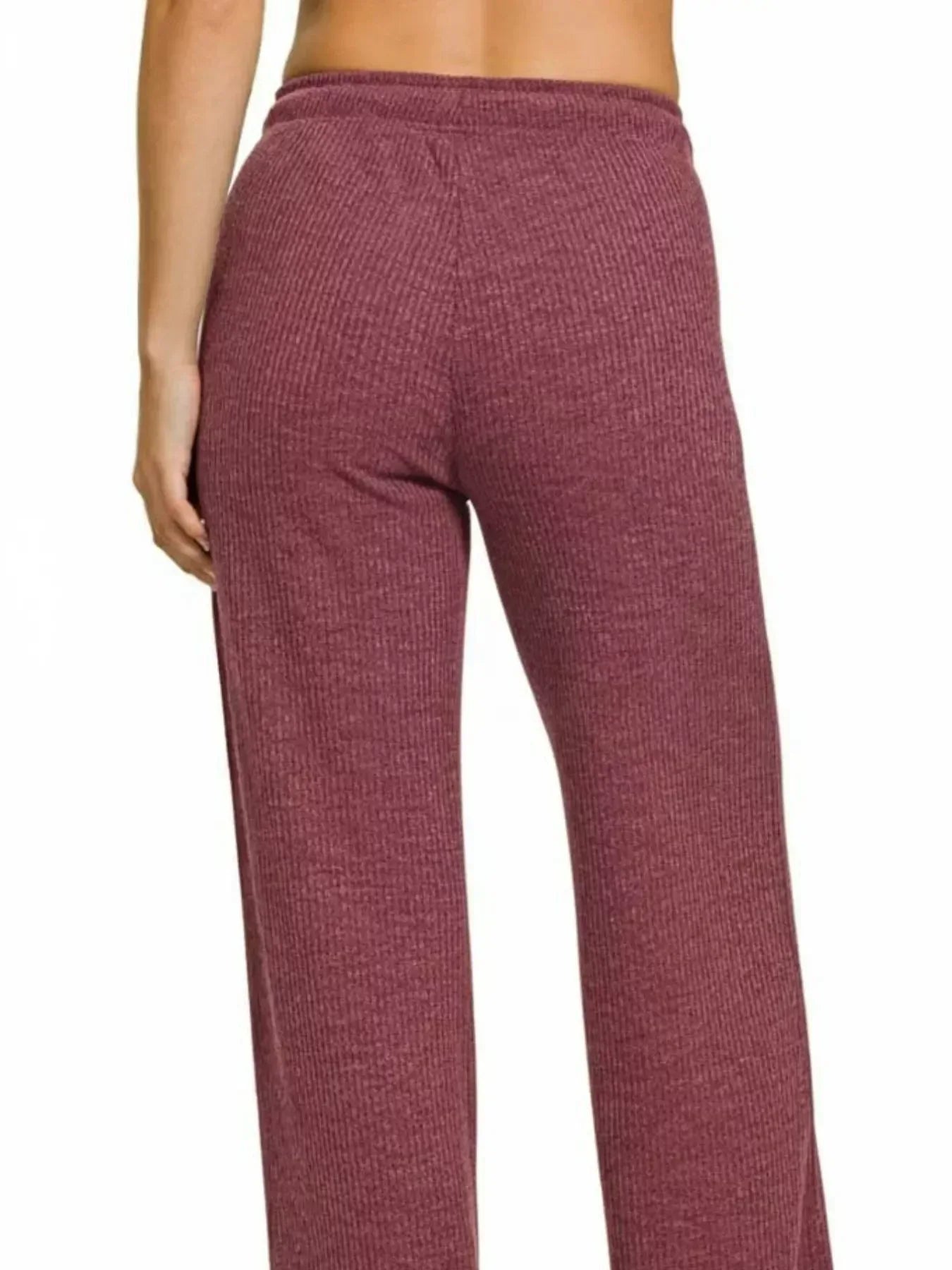 Ribbed Drawstring Lounge Pants Cabernet - DAVERRI FASHIONS