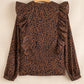 Leopard Print Ruffled Puff Sleeve Blouse - DAVERRI FASHIONS