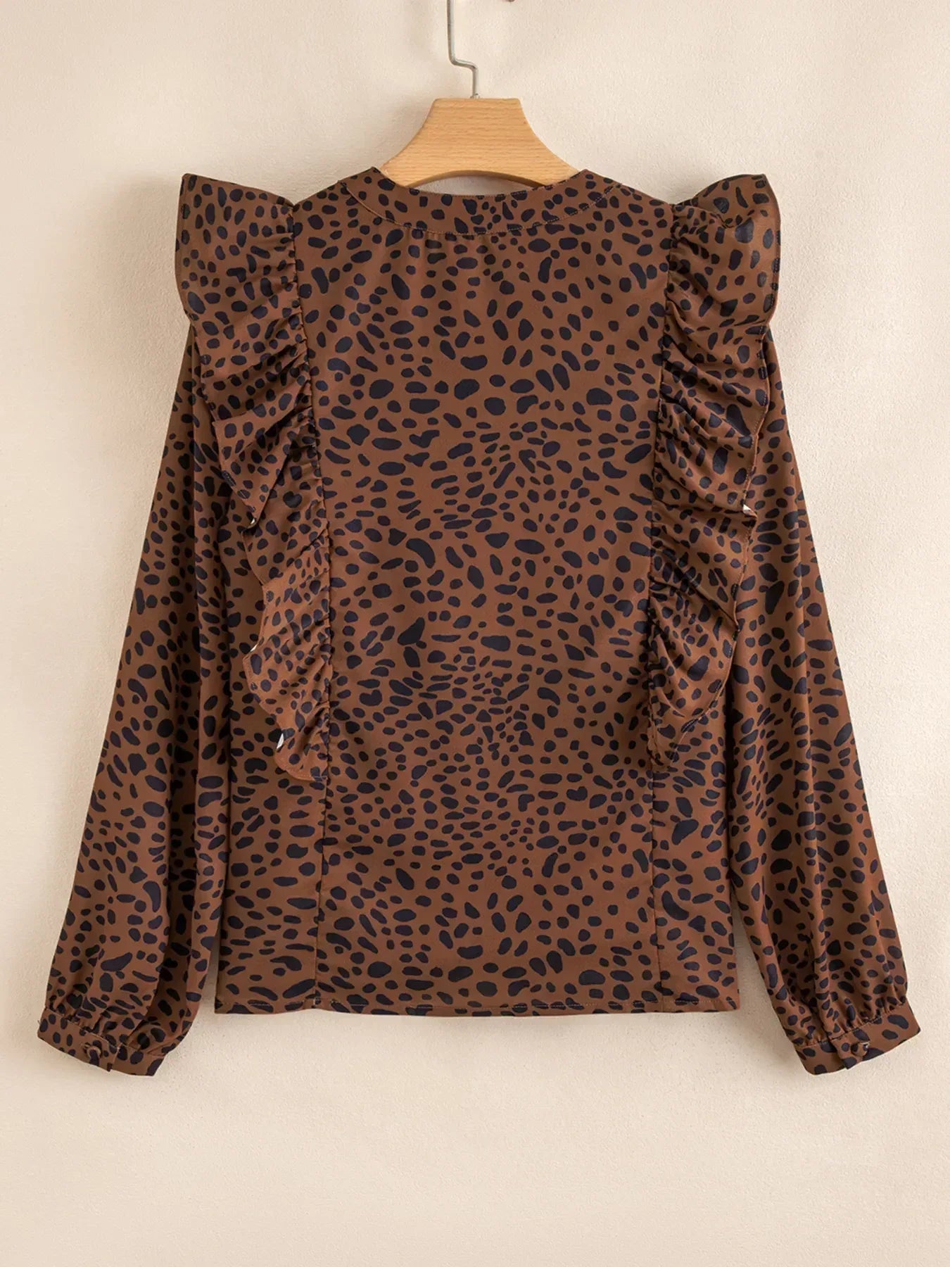 Leopard Print Ruffled Puff Sleeve Blouse - DAVERRI FASHIONS