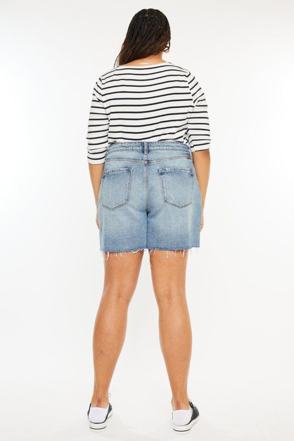Kancan Full Size Raw Hem High Waist Denim Shorts Denim Shorts