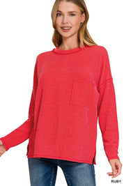 RUBY Zenana Long Sleeve Drop Shoulder Rib Top | Tops Daverri Fashions