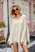 Slit V-Neck Dropped Shoulder Sweater - DAVERRI FASHIONS