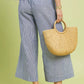 Umgee blue and white striped high-waist wide-leg linen blend pants
