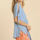Umgee Cold Shoulder Short Sleeve Round Neck Top with Side Slits and Tie-able Knot Details