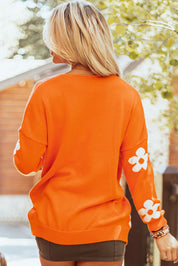 Orange Floral Print Knitted Open Front Loose Cardigan | Cardigans Daverri Fashions