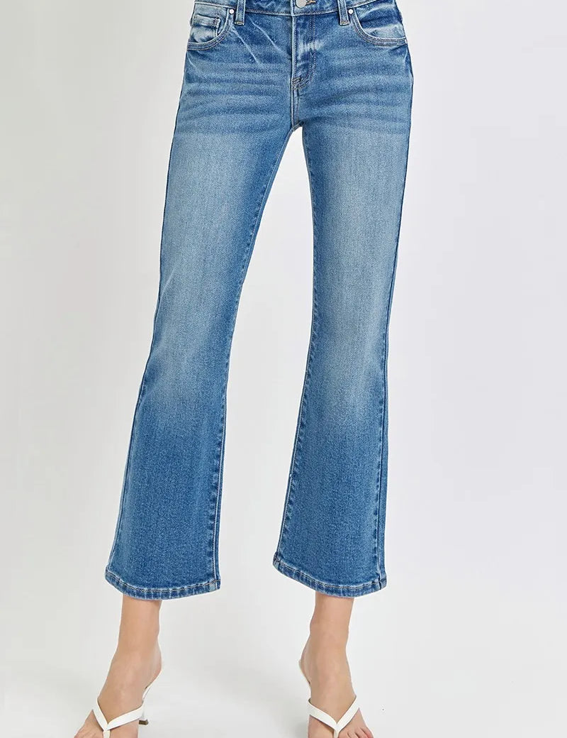 MEDIUM RISEN Full Size Low Rise Crop Flare Jeans | Jeans Daverri Fashions