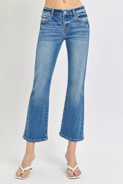 MEDIUM RISEN Full Size Low Rise Crop Flare Jeans | Jeans Daverri Fashions