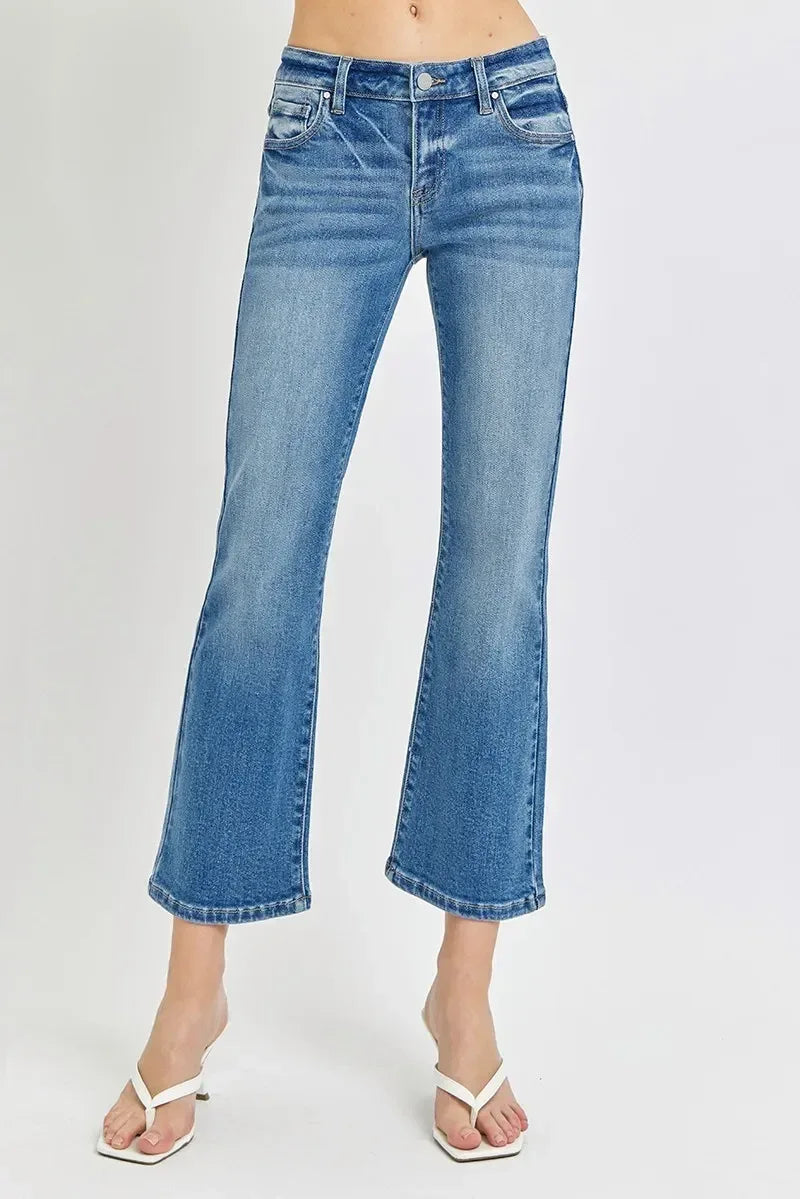 RISEN Full Size Low Rise Crop Flare Jeans - DAVERRI FASHIONS