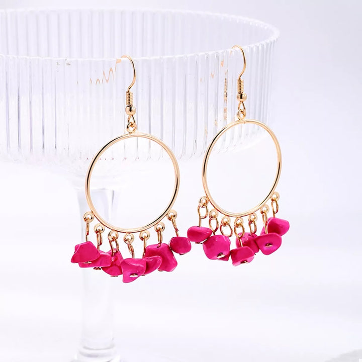 18K Gold-Plated Hoop Earrings with Tassel Beads | Earrings Daverri Fashions