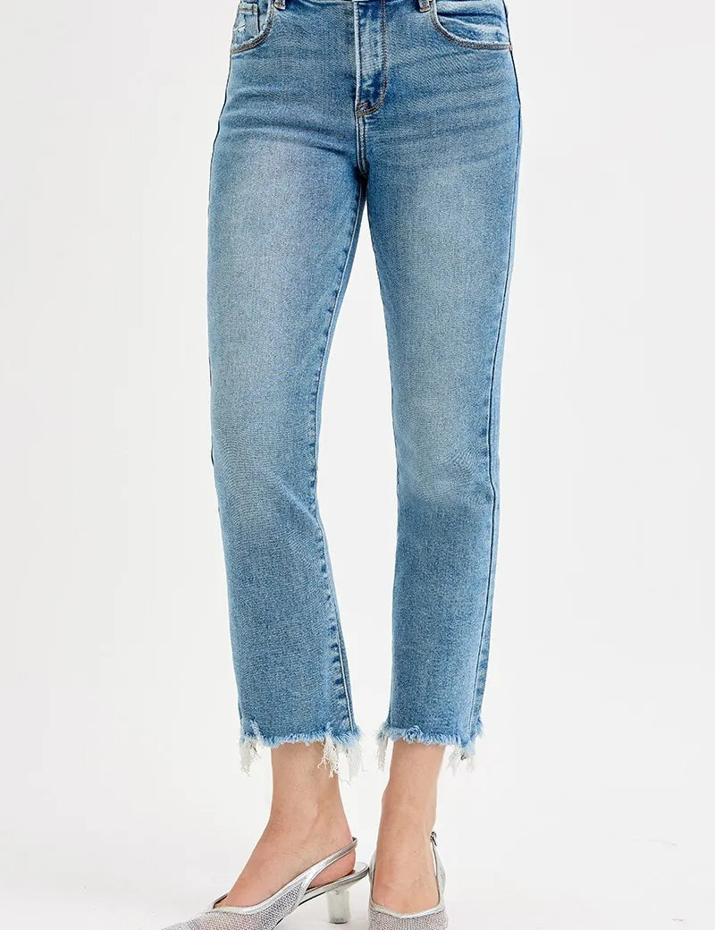 RISEN Full Size High Rise Crop Straight Slim Jeans Plus Size | Jeans Daverri Fashions