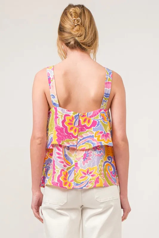 And The Why Square Neck Tiered Paisley Printed Top Tops