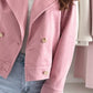 Daverri soft pink suede double-breasted lapel collar jacket with gold buttons