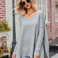 Slit V-Neck Dropped Shoulder Sweater - DAVERRI FASHIONS