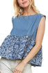 ADORA Sleeveless Denim Contrast Top - DAVERRI FASHIONS