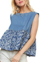 ADORA Sleeveless Denim Contrast Top - DAVERRI FASHIONS