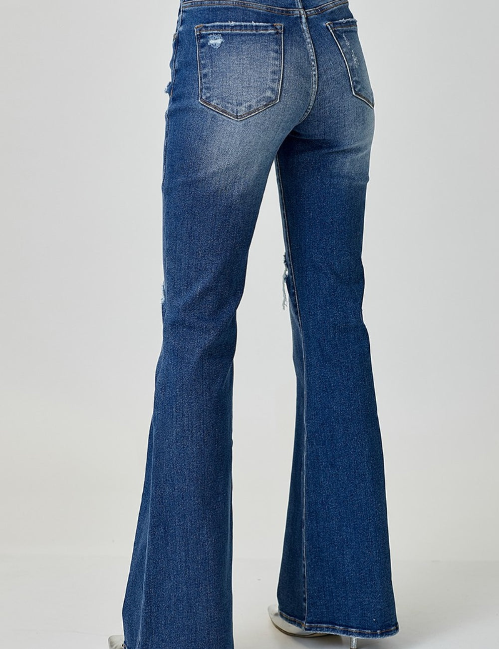 RISEN Distressed Button-Fly Flare Jeans