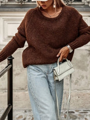 Round Neck Drop Shoulder Sweater | Sweaters Daverri Fashions