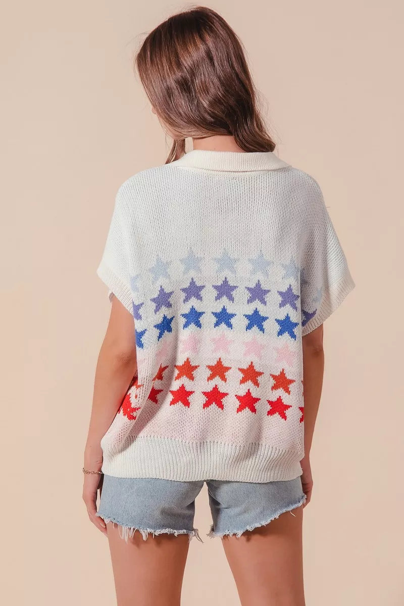 SO ME Fourth Of July Stars Loose Fit Knit Top | Sweaters Daverri Fashions