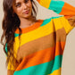 SO ME Multi Color Stripe Sweater with Ribbed Detail - DAVERRI FASHIONS