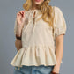 Umgee Tie Front Puff Sleeve Blouse - DAVERRI FASHIONS