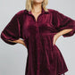 Umgee Full Size Polka Dot Button Up Half Sleeve Shirt Burgundy