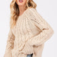 SAGE + FIG Cable-Knit Long Sleeve Sweater Natural - DAVERRI FASHIONS