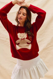 SO ME Teddy Bear With Check Ribbon Christmas Sweater | Daverri Fashions