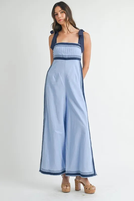 MABLE Linen Mix Chevron Sail Shoulder Strap Jumpsuit Periwinkle Jumpsuits