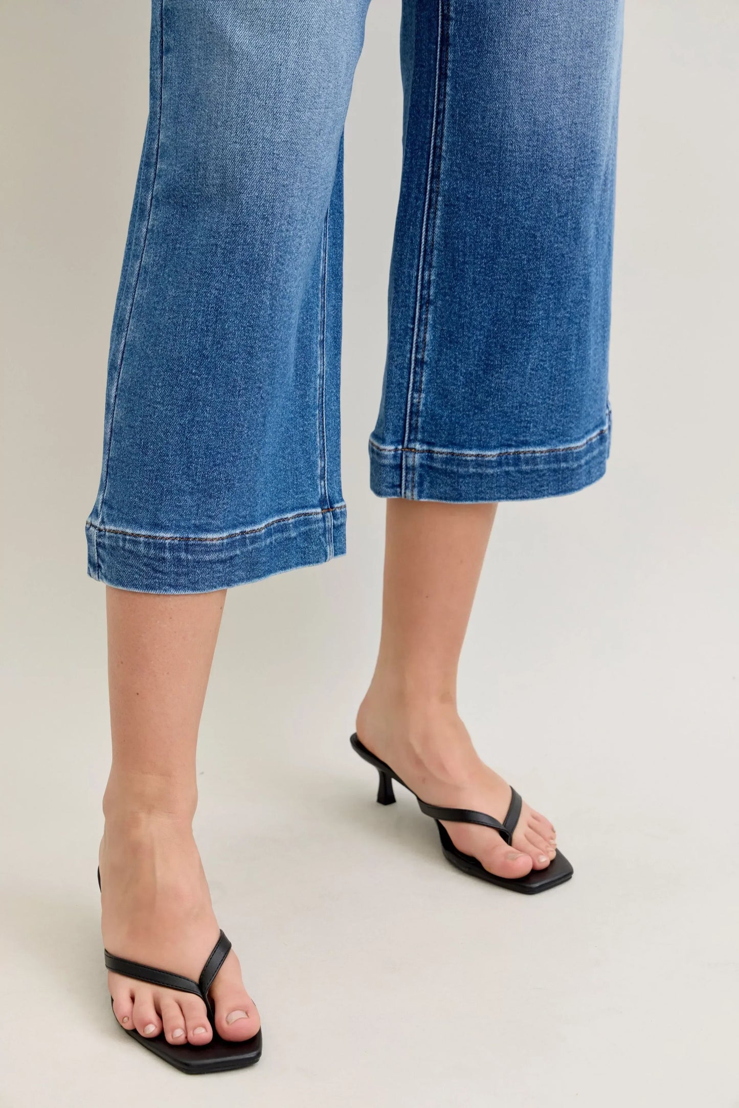 Judy Blue Mid Rise Crop Wide Leg Jeans - DAVERRI FASHIONS