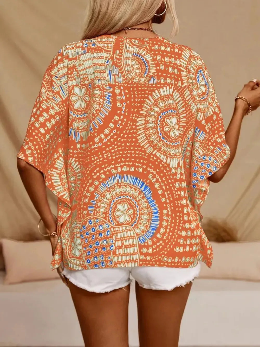 Printed V-Neck Half Sleeve Top | Blouses Daverri Fashions