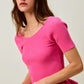 Vibrant pink SO ME ribbed knit short sleeve peplum sweater top
