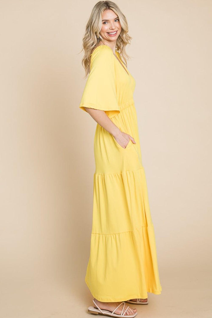 Culture Code Backless Plunge Half Sleeve Tiered Dress Maxi Dresses