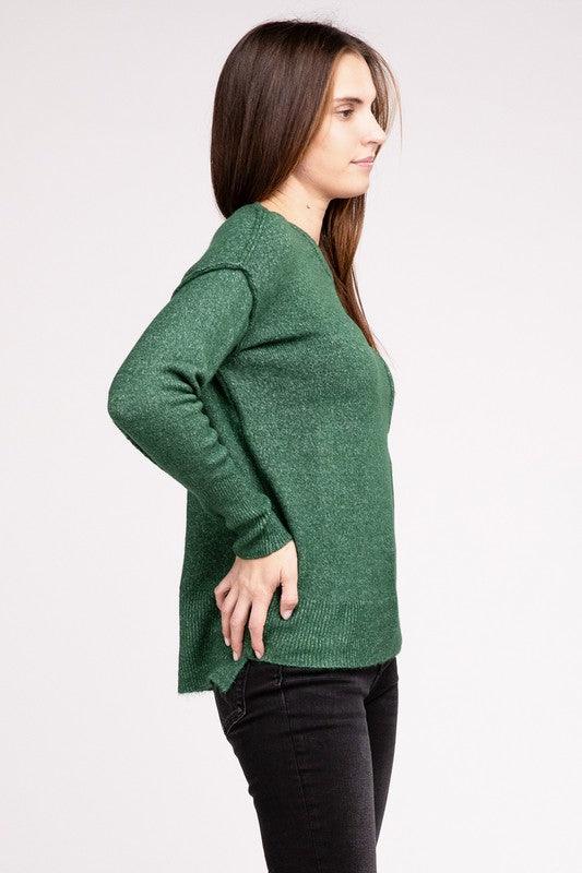 Zenana Hi-Low Hem Round Neck Sweater Sweaters