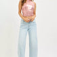 Shiny pink metallic halter top with RISEN High Rise Crop Barrel Jeans