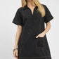 Black Umgee eyelet short-sleeve shift dress with polo collar and pocket