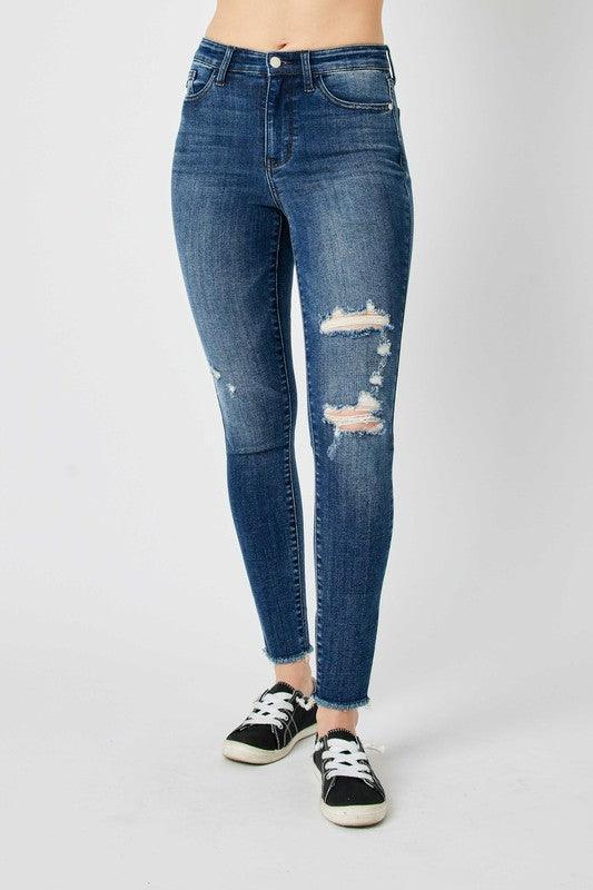 Judy Blue Full Size High Waist Distressed Skinny Jeans - DAVERRI FASHIONS