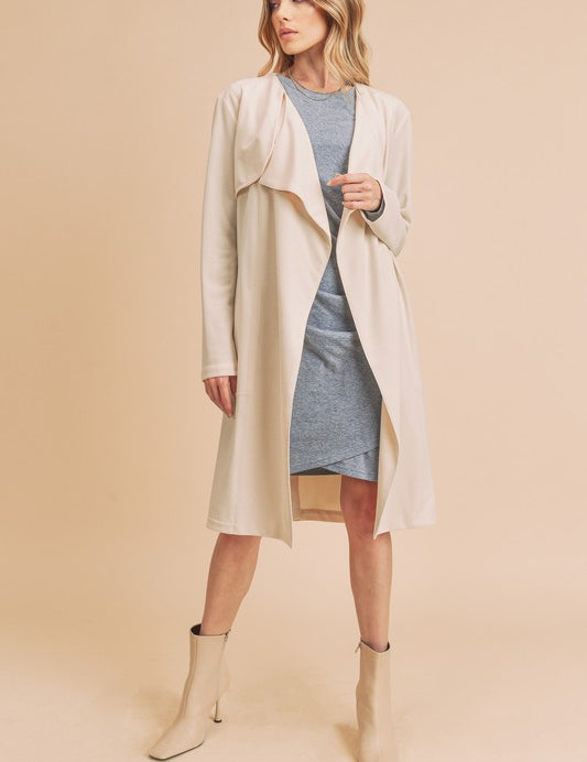 Aemi + Co Open Front Long Sleeve Longline Coat