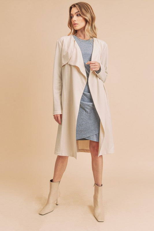 Aemi + Co Open Front Long Sleeve Longline Coat