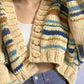 Cozy chunky knit striped cropped cardigan in cream, blue, brown