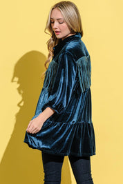 And The Why Fringe Detailed Velvet Shirt Dress | Daverri Fashions