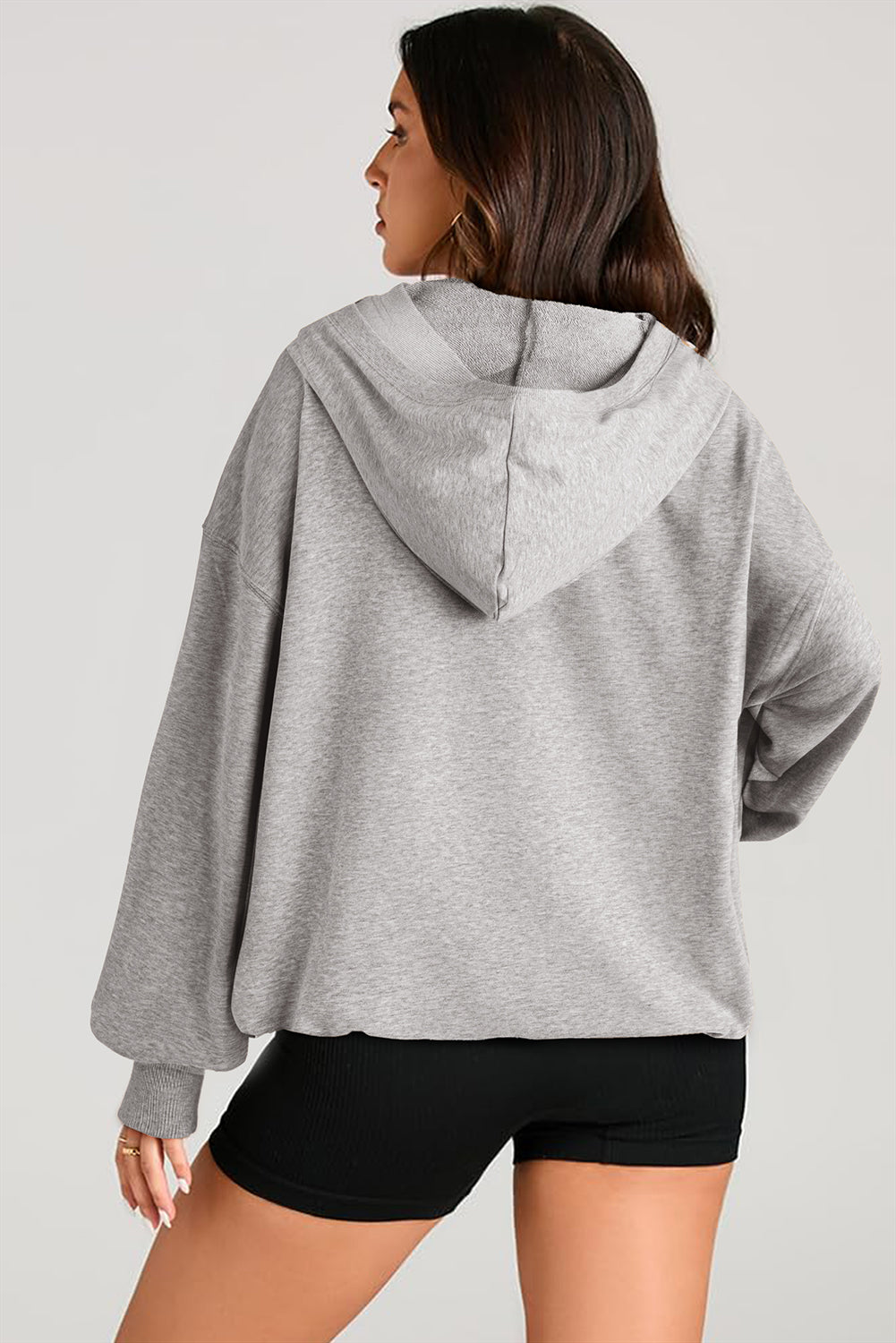 Pocketed Half Zip Long Sleeve Hoodie Tops