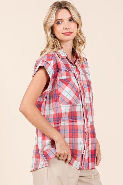 Mittoshop Mineral Wash Plaid Button Down Shirt Tops